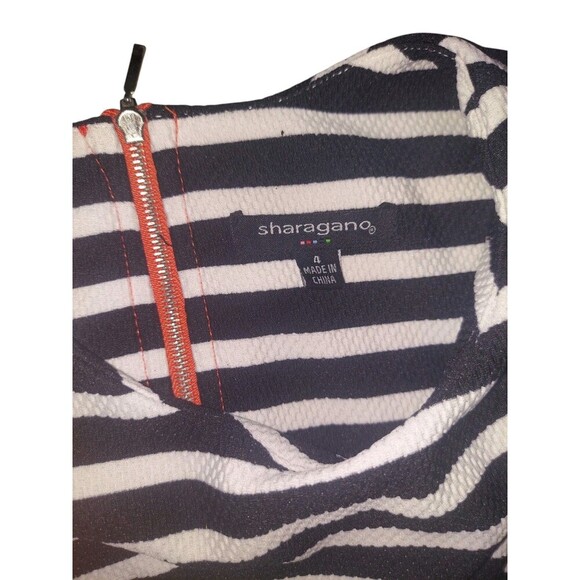 Sharagano Women's Sheath Dress Sleeveless, Black & White Striped Bodycon Size 4 - Picture 4 of 7